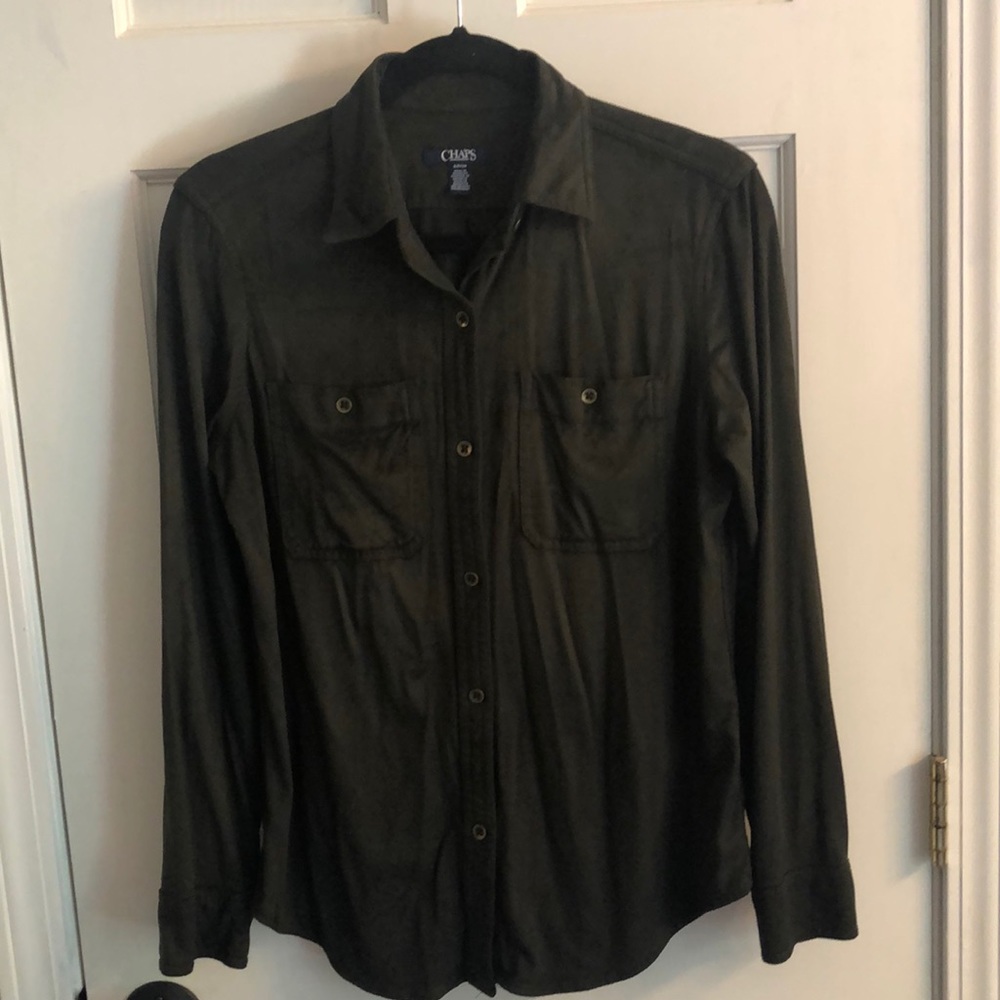 Chaps Hunter Green Suede-Like Button Down Shirt